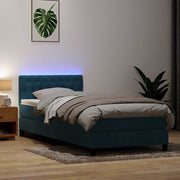 Box spring with mattress and LED velvet dark blue 80x210 cm
