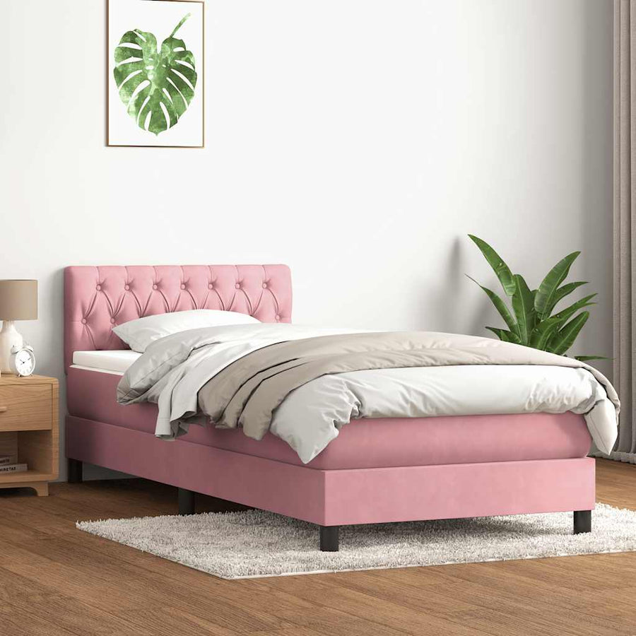 Boxspring met matras fluweel roze 90x210 cm