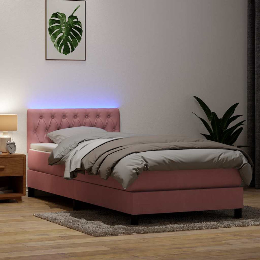 Boxspring met matras fluweel roze 90x210 cm