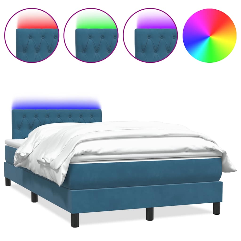 Boxspring met matras en LED fluweel donkerblauw 120x210 cm
