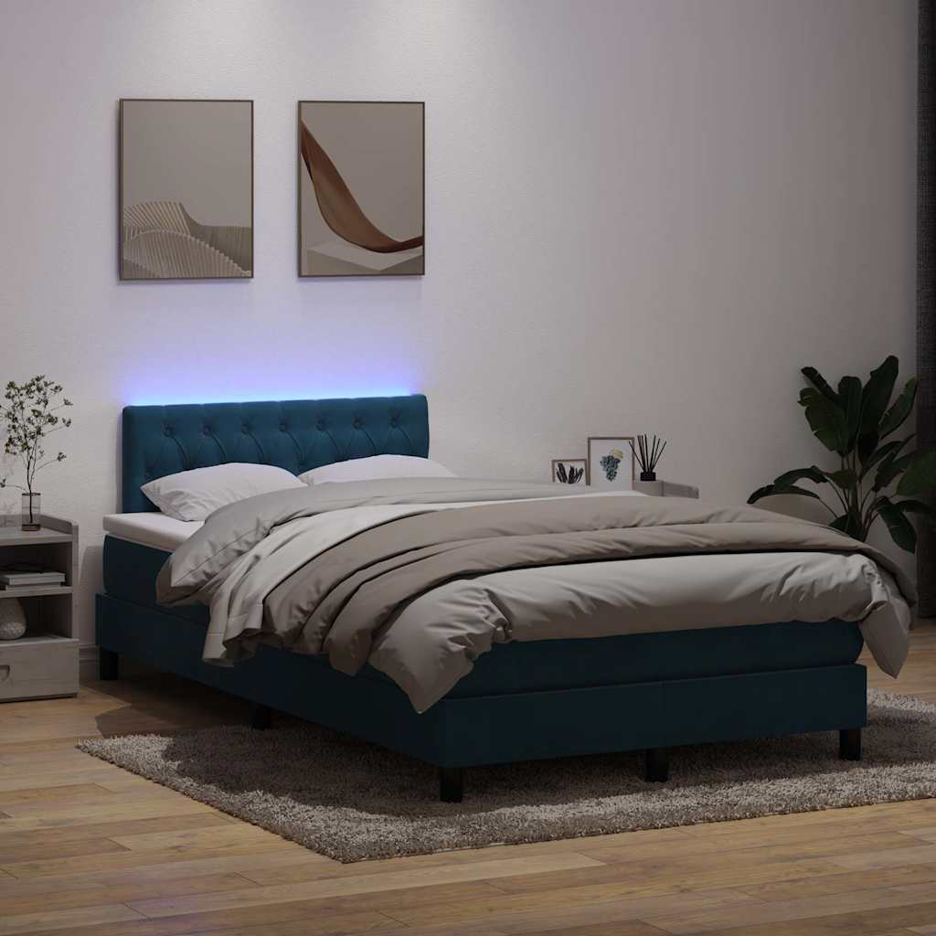 Boxspring met matras en LED fluweel donkerblauw 120x210 cm