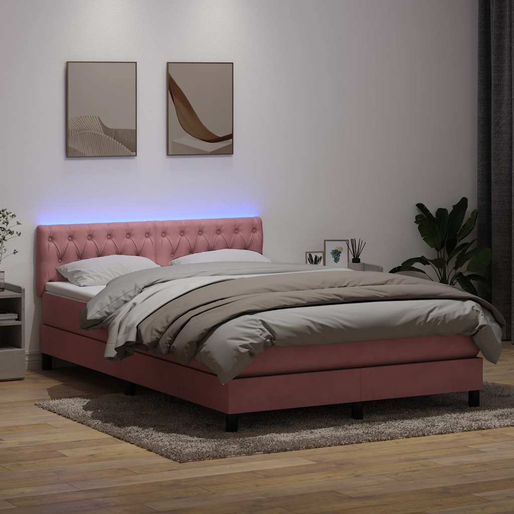 Boxspring met matras fluweel roze 140x210 cm