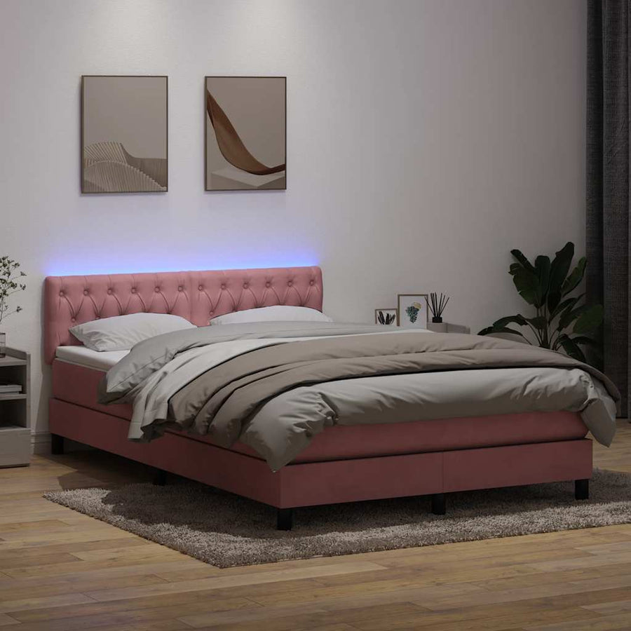 Boxspring met matras fluweel roze 140x210 cm