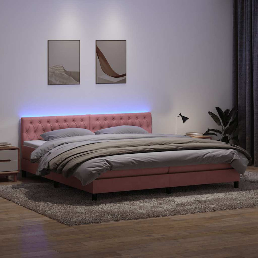 Boxspring met matras fluweel roze 180x210 cm