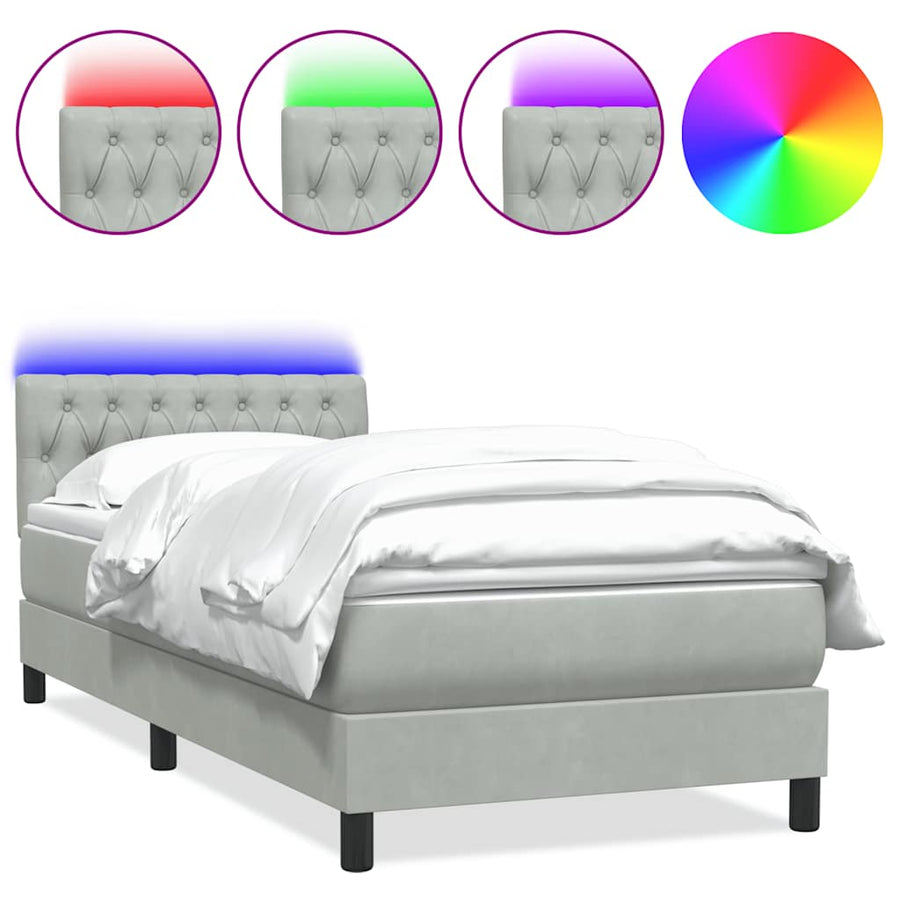 Boxspring met matras en LED fluweel lichtgrijs 90x220 cm