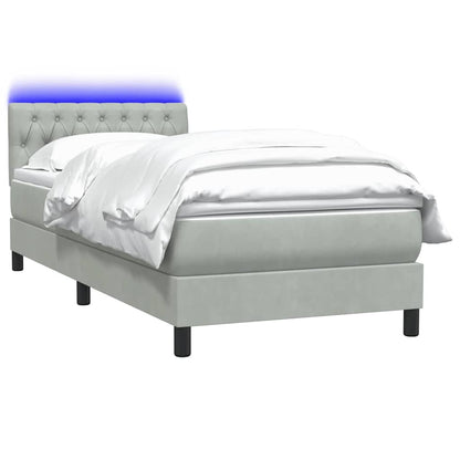 Boxspring met matras en LED fluweel lichtgrijs 90x220 cm