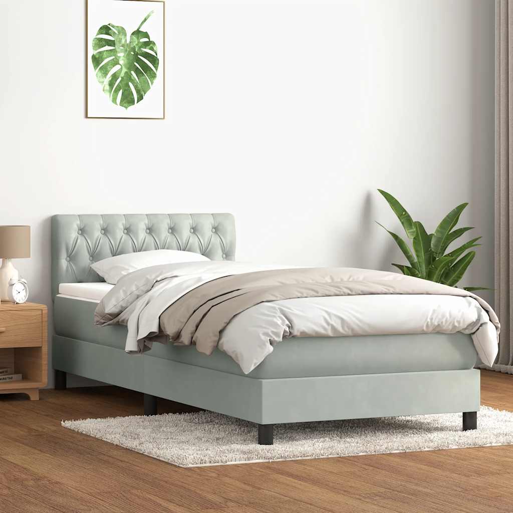 Boxspring met matras en LED fluweel lichtgrijs 90x220 cm