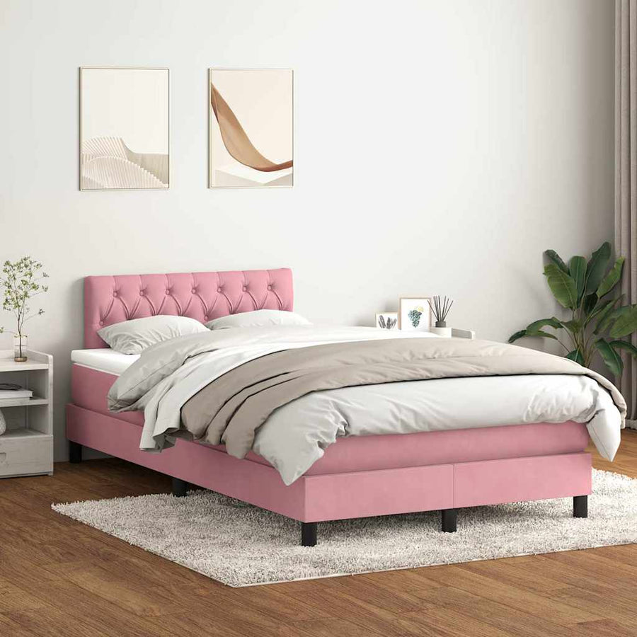 Boxspring met matras fluweel roze 120x220 cm