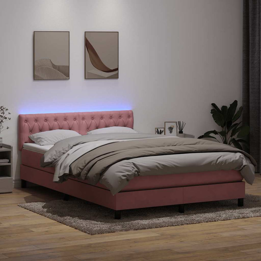 Boxspring met matras fluweel roze 160x220 cm