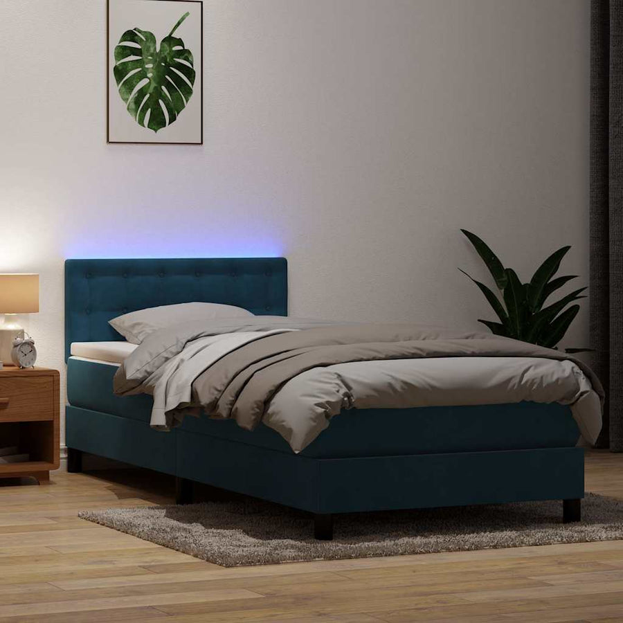 Boxspring met matras fluweel donkerblauw 80x210 cm