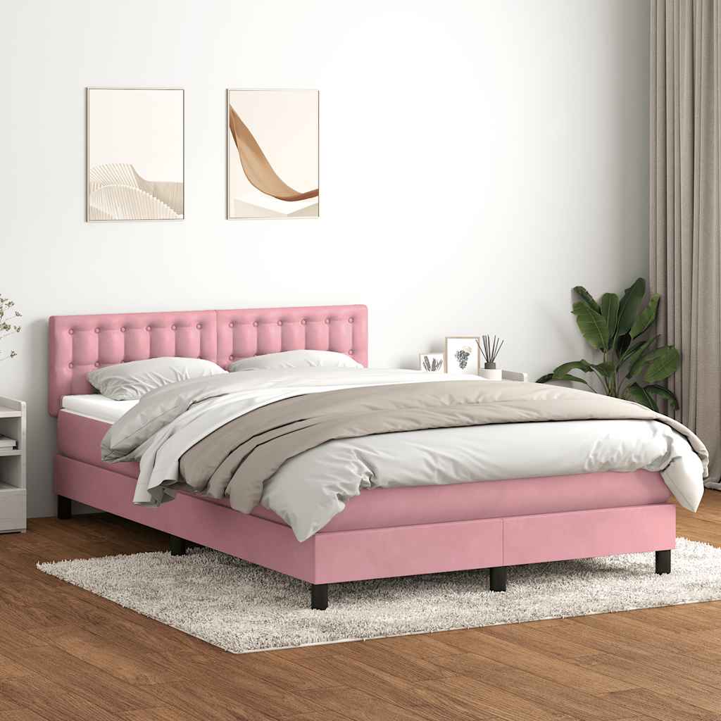 Boxspring met matras fluweel roze 140x210 cm