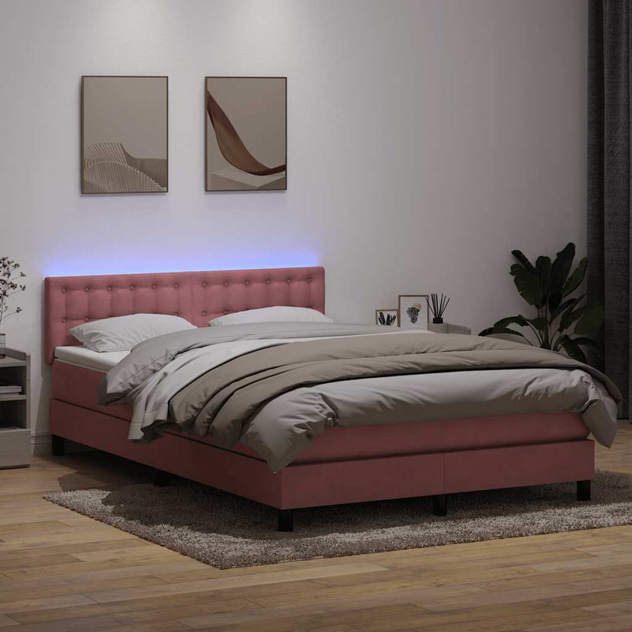 Boxspring met matras fluweel roze 140x210 cm
