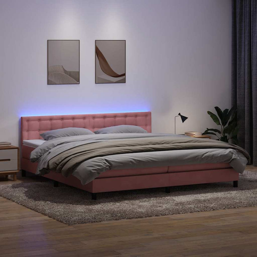 Boxspring met matras fluweel roze 180x210 cm