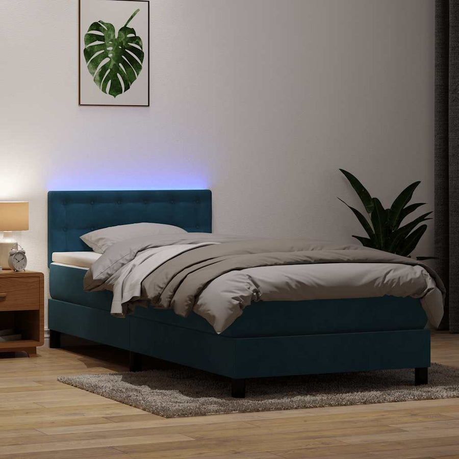 Boxspring met matras fluweel donkerblauw 80x220 cm