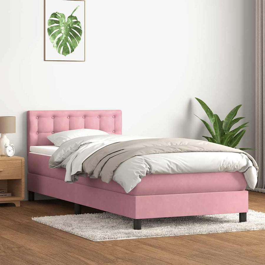 Boxspring met matras fluweel roze 80x220 cm