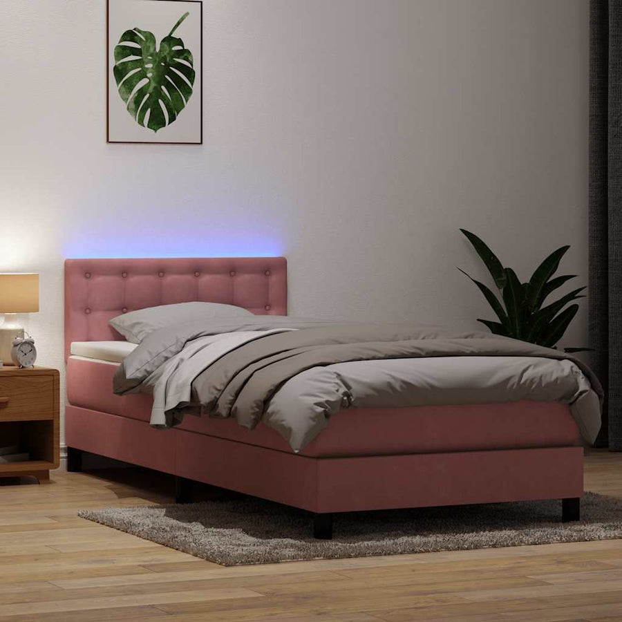 Boxspring met matras fluweel roze 80x220 cm