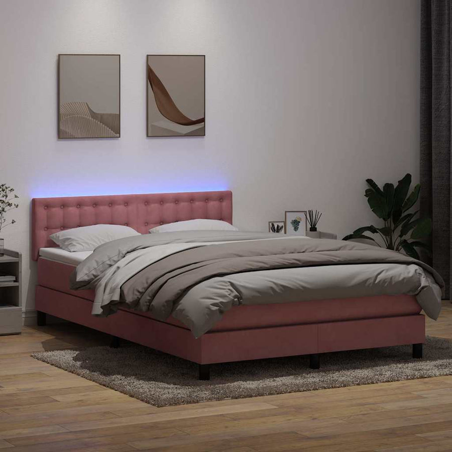 Boxspring met matras fluweel roze 140x220 cm