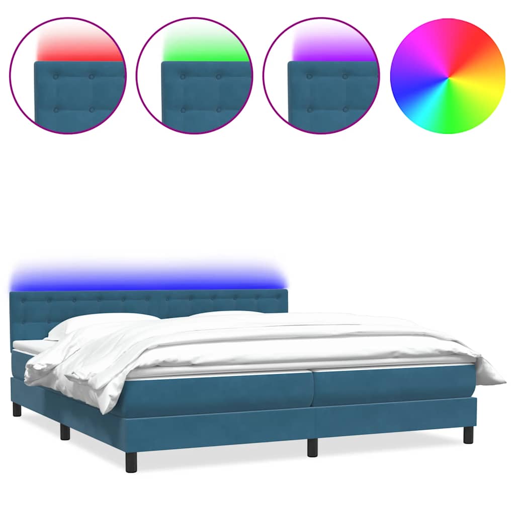Boxspring met matras en LED fluweel donkerblauw 200x220 cm