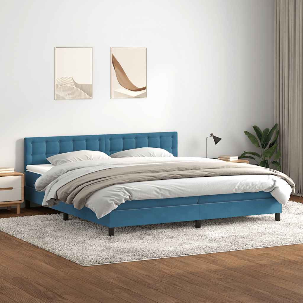 Boxspring met matras en LED fluweel donkerblauw 200x220 cm