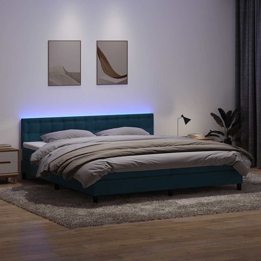 Boxspring met matras en LED fluweel donkerblauw 200x220 cm