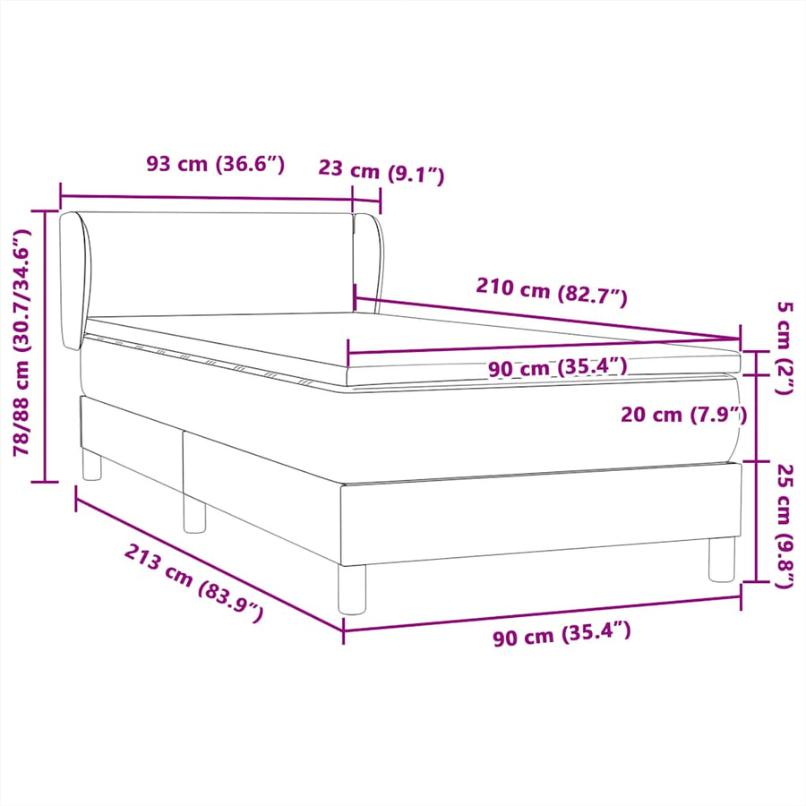 Boxspring met matras fluweel roze 90x210 cm