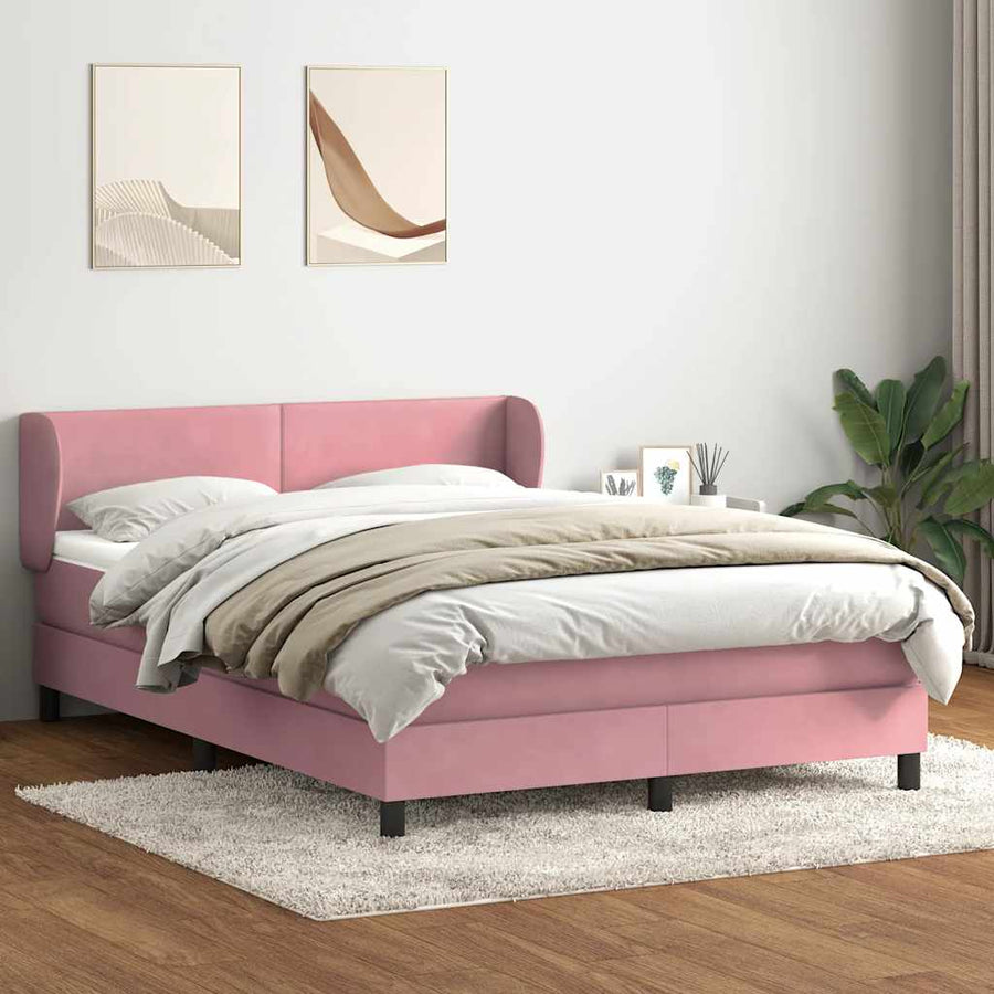 Boxspring met matras fluweel roze 140x210 cm