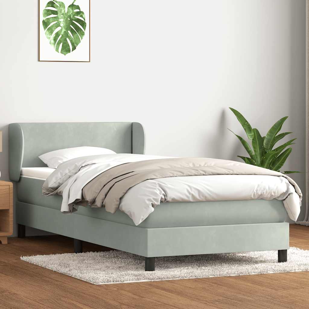 Boxspring met matras fluweel lichtgrijs 90x220 cm