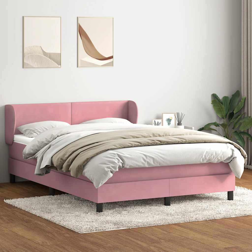 Boxspring met matras fluweel roze 140x220 cm