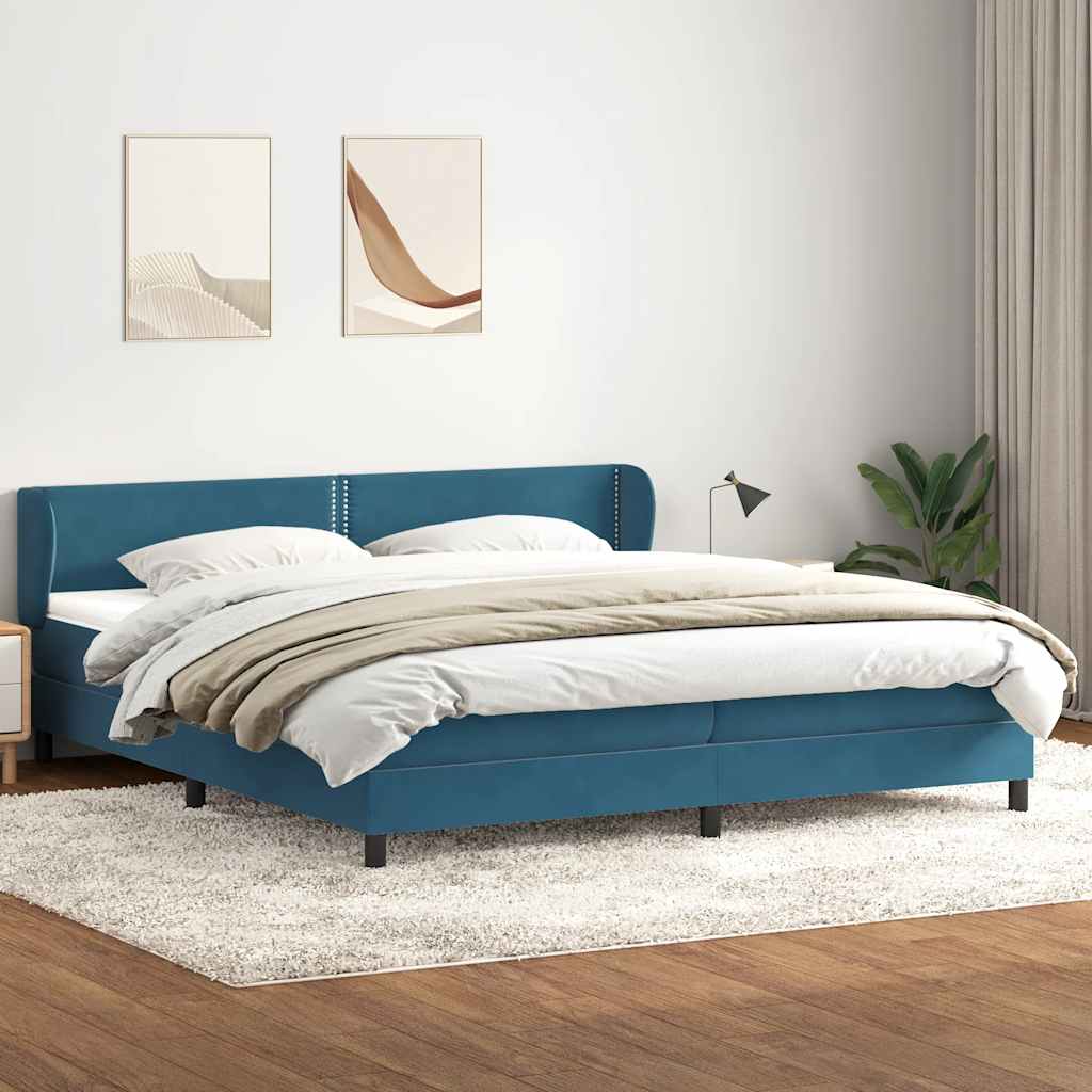 Boxspring met matrassen fluweel donkerblauw 180x210 cm