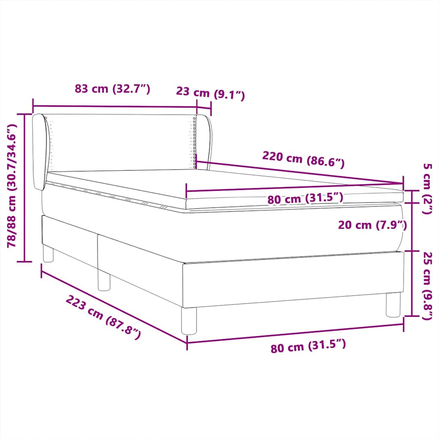 Boxspring met matras fluweel lichtgrijs 80x220 cm