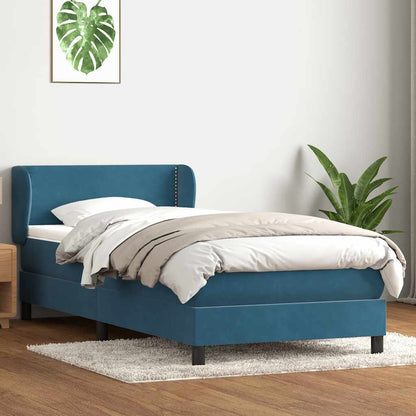 Boxspring met matras fluweel donkerblauw 100x220 cm