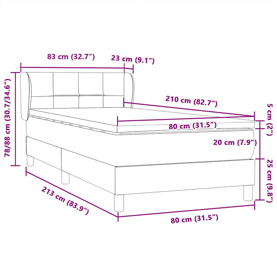 Boxspring met matras fluweel lichtgrijs 80x210 cm