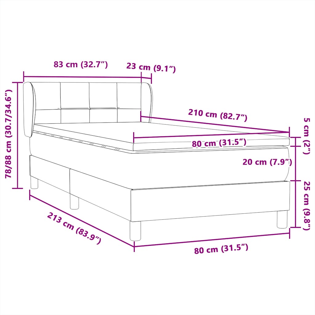 Boxspring met matras fluweel donkergrijs 80x210 cm