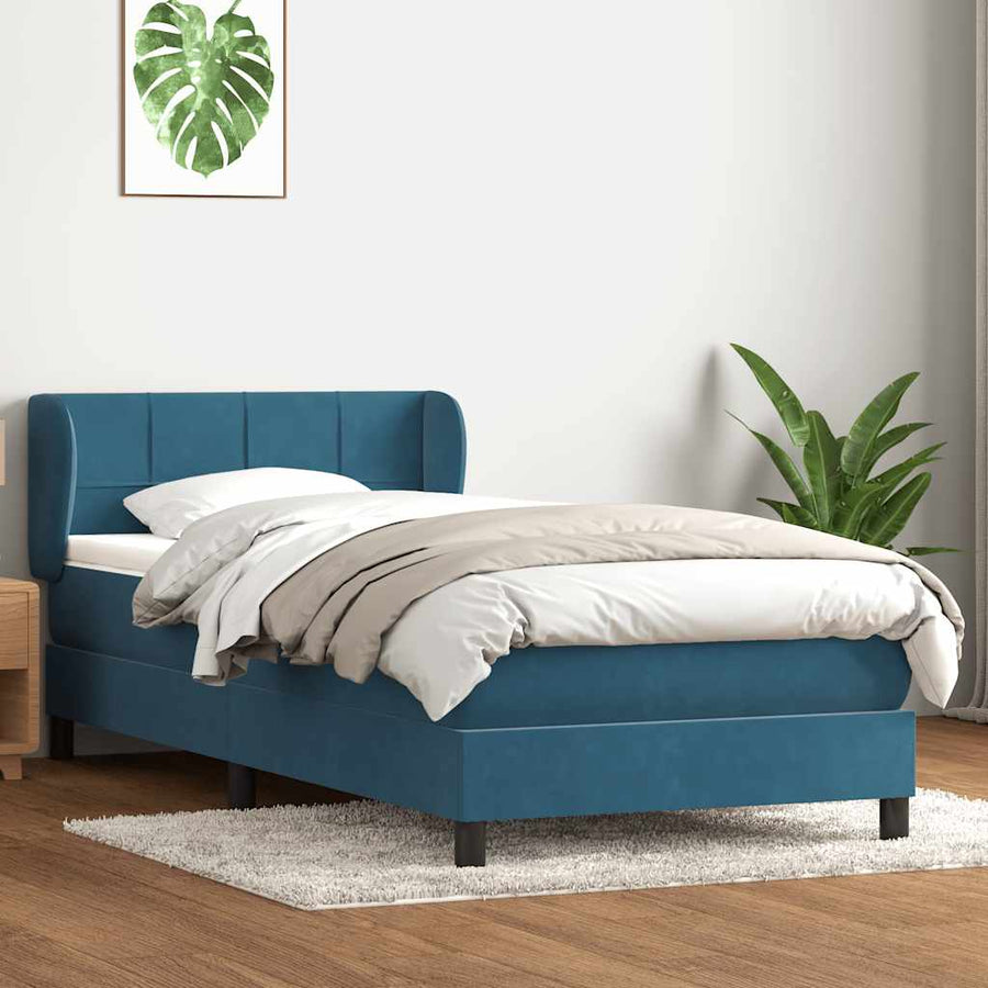 Boxspring met matras fluweel donkerblauw 80x220 cm
