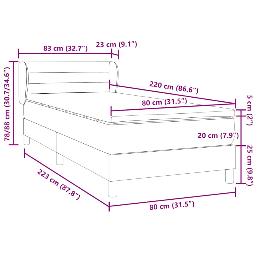 Boxspring met matras fluweel donkerblauw 80x220 cm