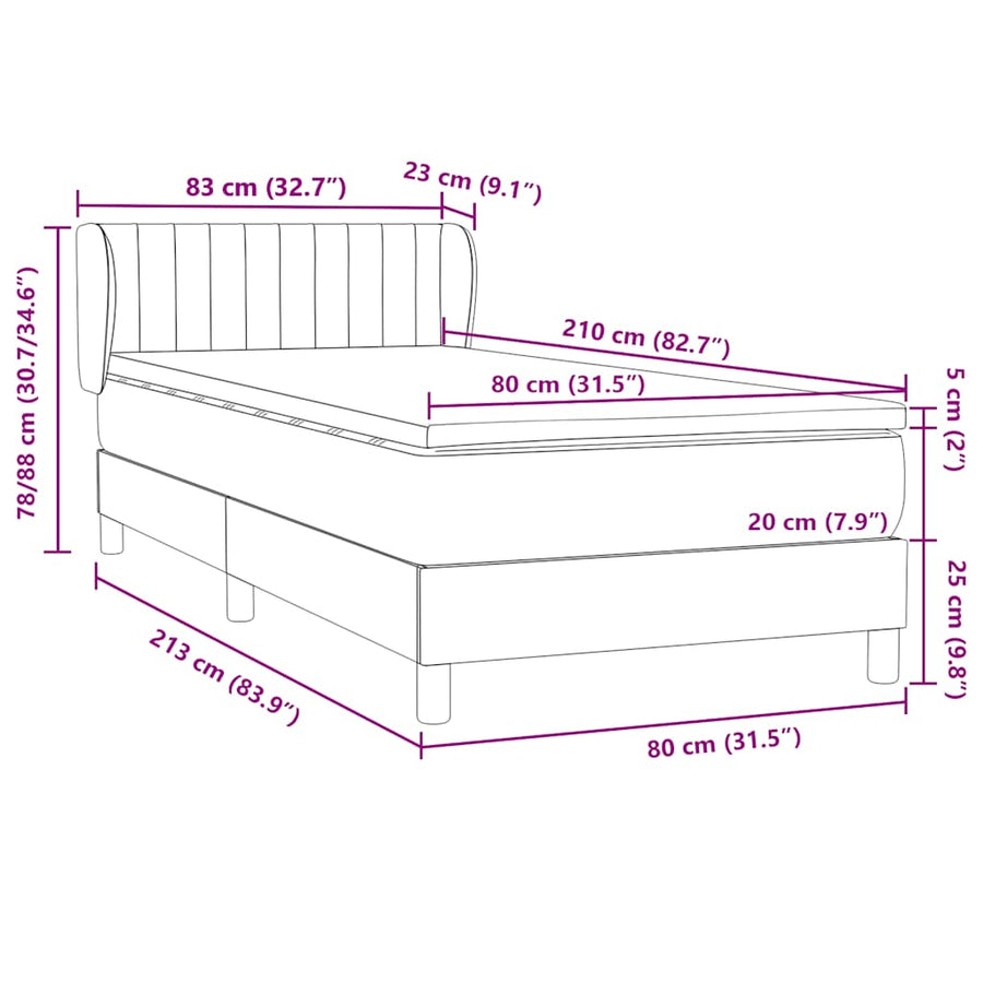 Boxspring met matras fluweel lichtgrijs 80x210 cm