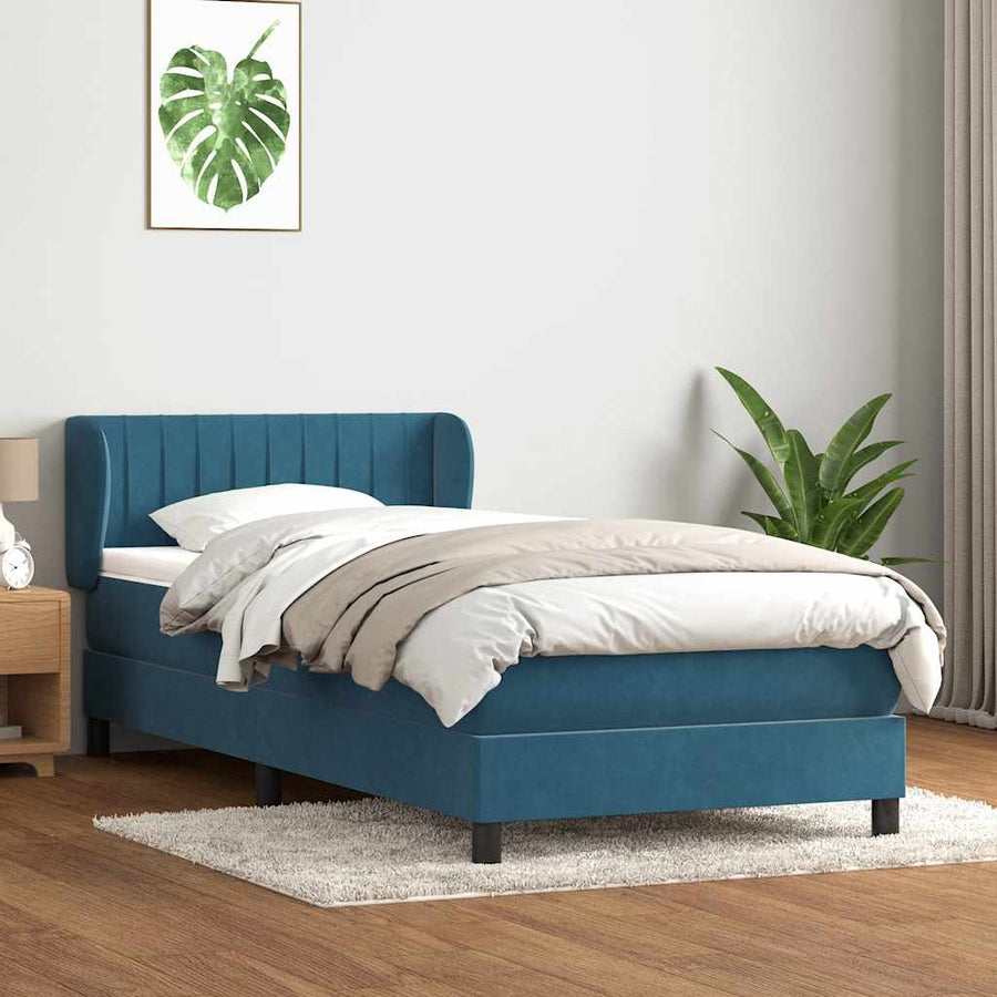 Boxspring met matras fluweel donkerblauw 80x220 cm