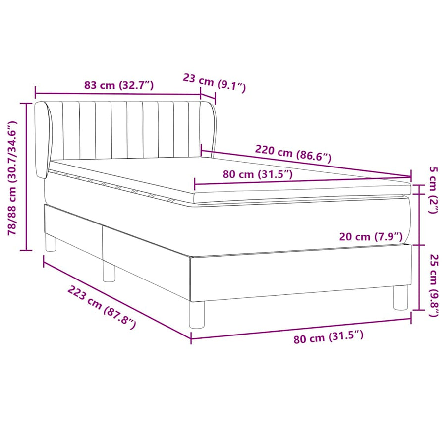 Boxspring met matras fluweel roze 80x220 cm