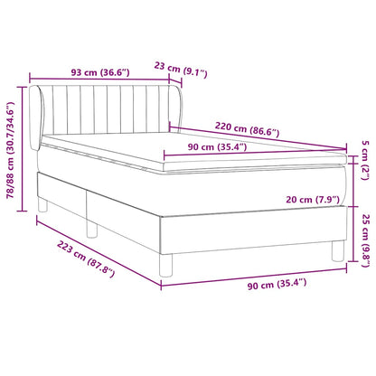 Boxspring met matras fluweel lichtgrijs 90x220 cm