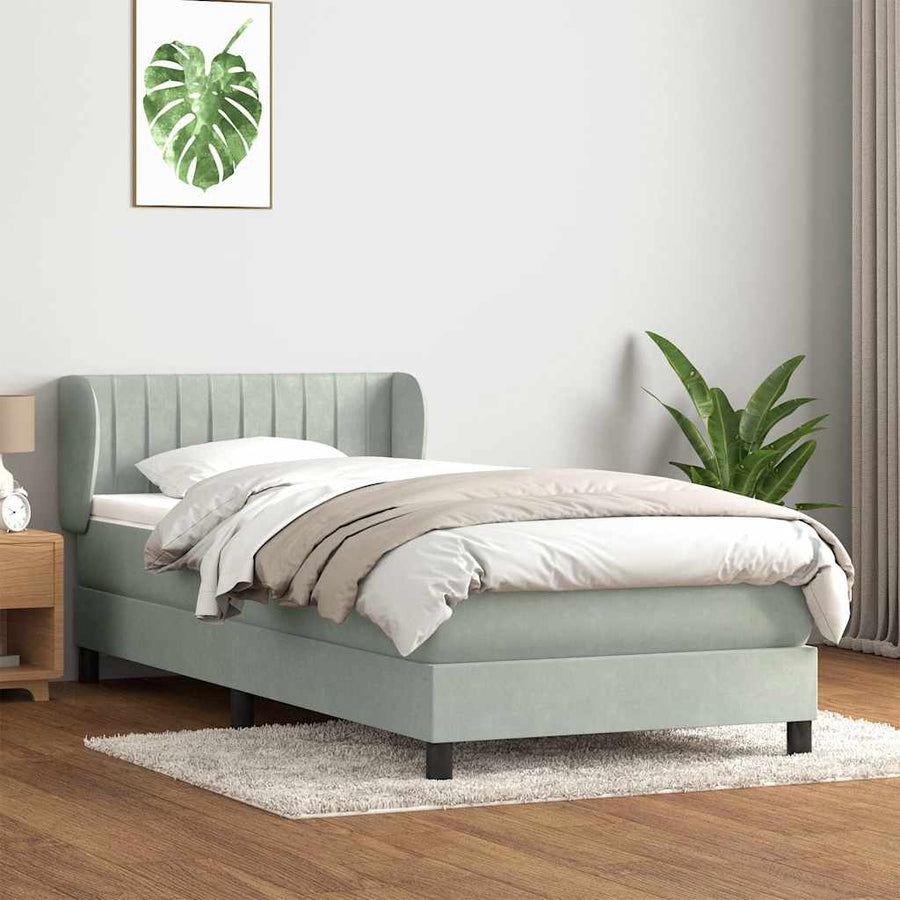 Boxspring met matras fluweel lichtgrijs 90x220 cm