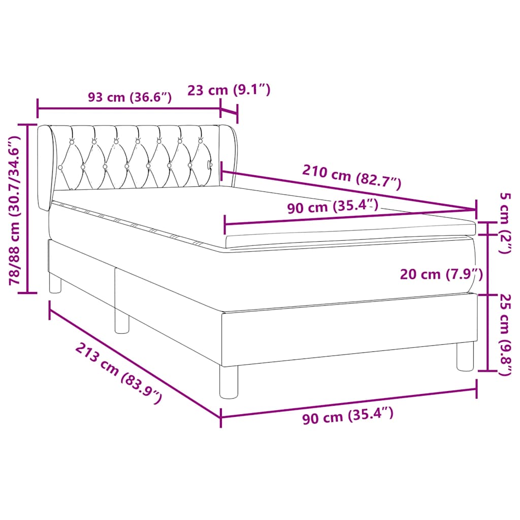 Boxspring met matras fluweel roze 90x210 cm