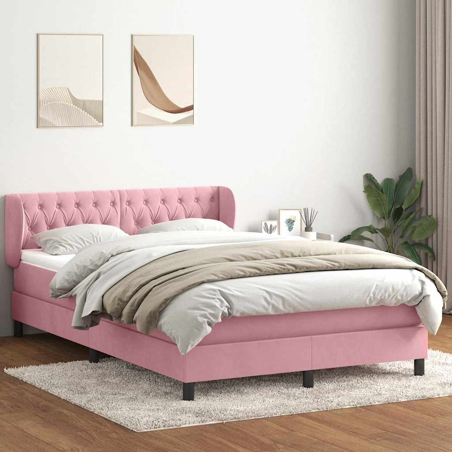 Boxspring met matras fluweel roze 140x210 cm