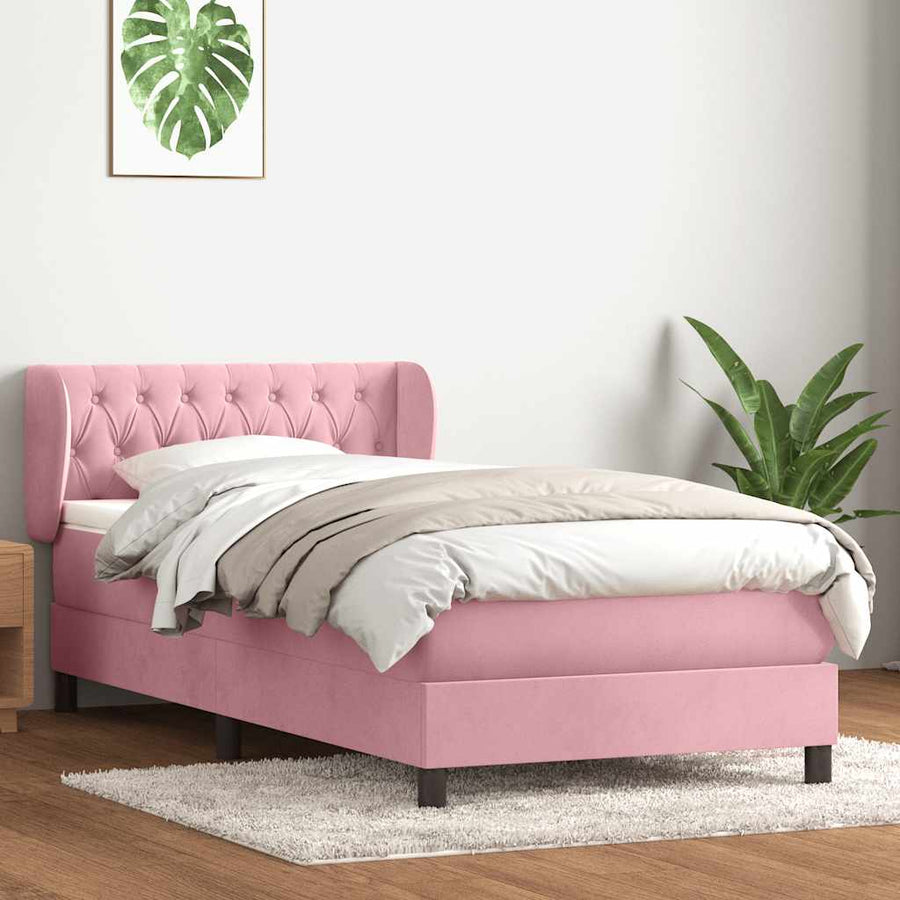 Boxspring met matras fluweel roze 80x220 cm