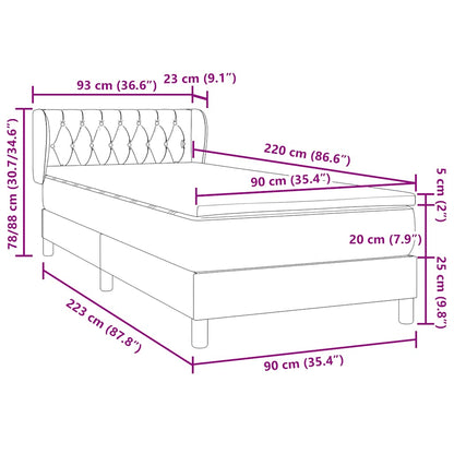 Boxspring met matras fluweel lichtgrijs 90x220 cm