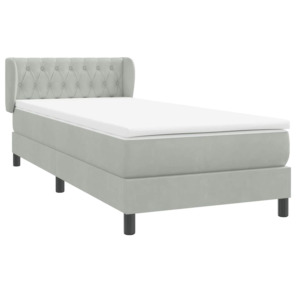 Boxspring met matras fluweel lichtgrijs 90x220 cm