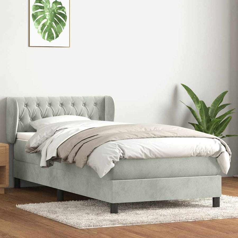 Boxspring met matras fluweel lichtgrijs 90x220 cm