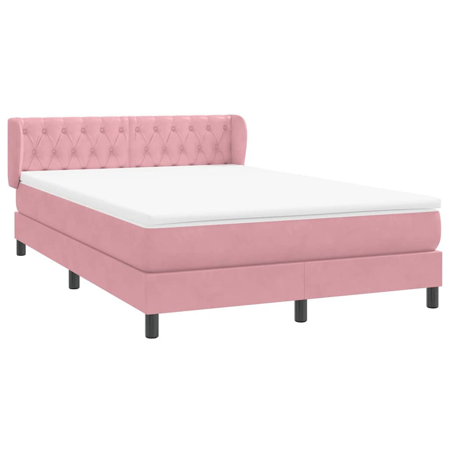 Boxspring met matras fluweel roze 140x220 cm