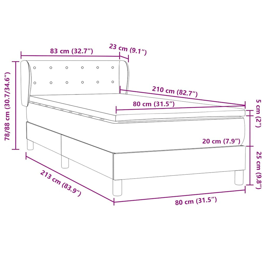 Boxspring met matras fluweel lichtgrijs 80x210 cm
