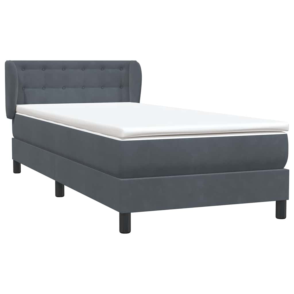 Boxspring met matras fluweel donkergrijs 90x220 cm