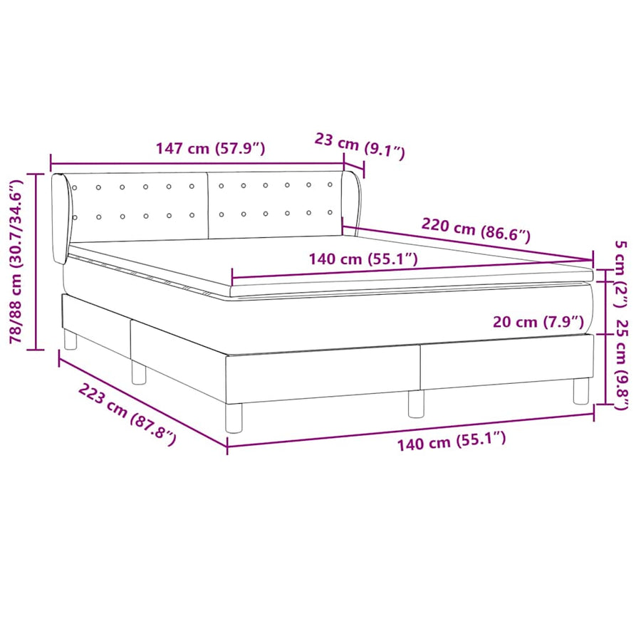 Boxspring met matras fluweel roze 140x220 cm